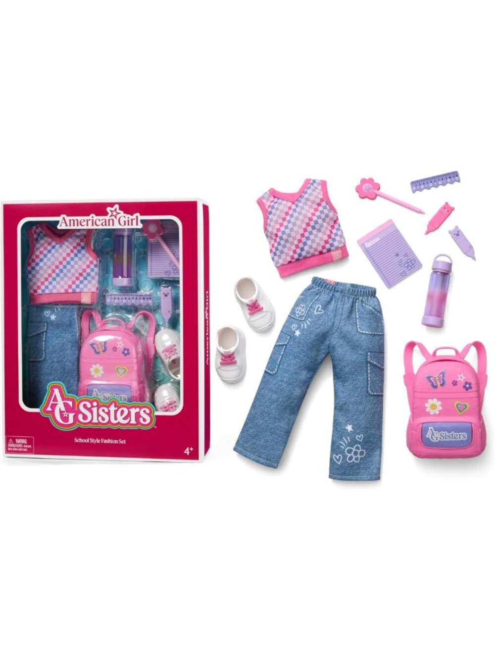 School Style Fashion Set for 14.5-inch Dolls - 10 pcs Doll Clothes, Ages 4